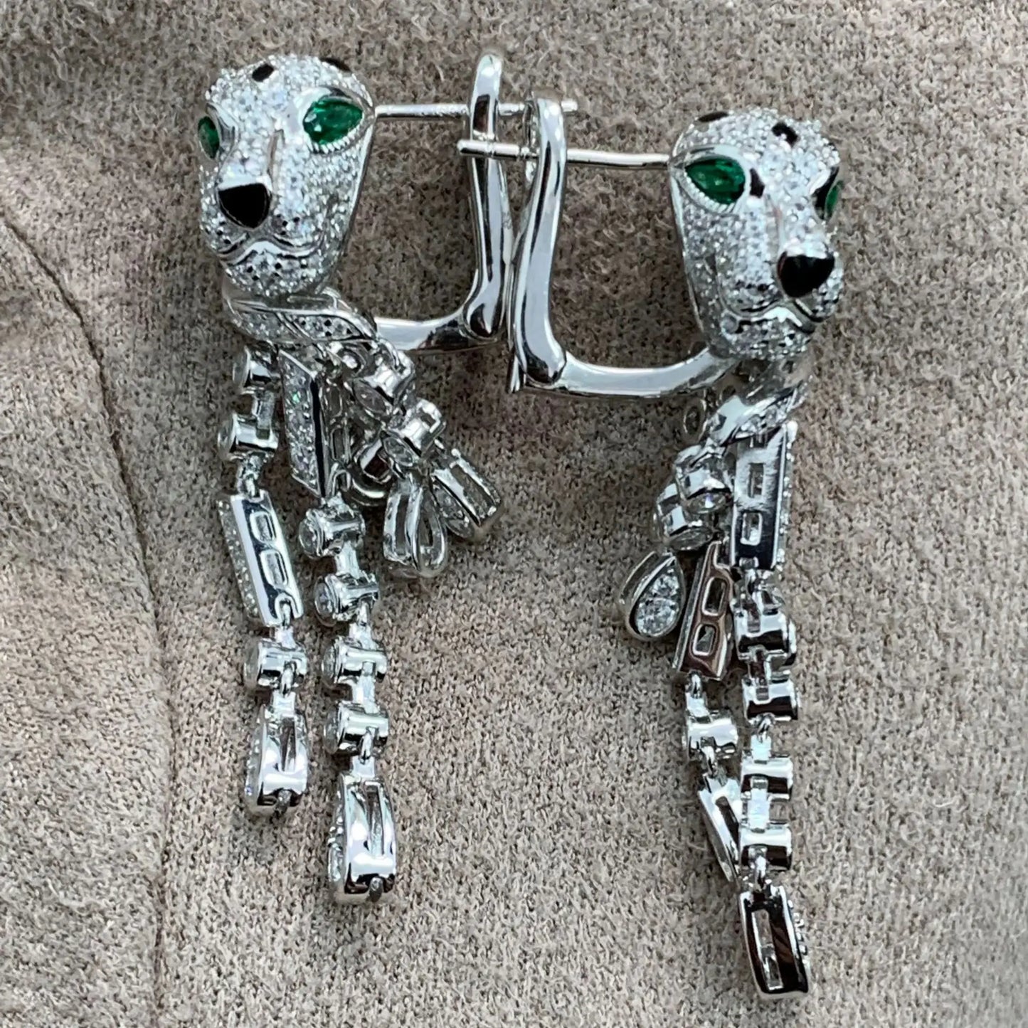 AYJEWELRY S925 Sterling Silver Panther Black Spot Leopard TearDrop Tassel Dangle Earrings Fine Luxury Designer Jewelry For Women