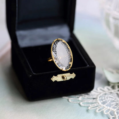 LAMOON 925 Silver Ring For Women Luxury Vintage Palace Snowflake Natural White Crystal 14K Gold Plated Fine Jewelry LMRI154