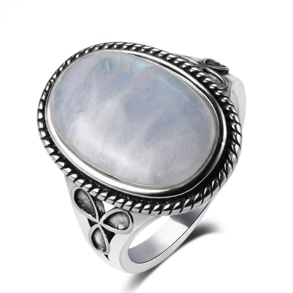 S925 Silver Retro Natural Labradorite Flower Rings Jewelry Silver Large Tiger Eye Engagement Wedding Gift for Women