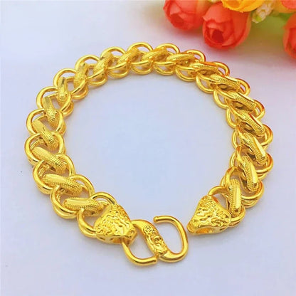 Pure Gold Color Fried Dough Twist Bracelet for Men Gold Color Bracelet Bangle Wedding Birthday Party Fine Jewelry Gifts
