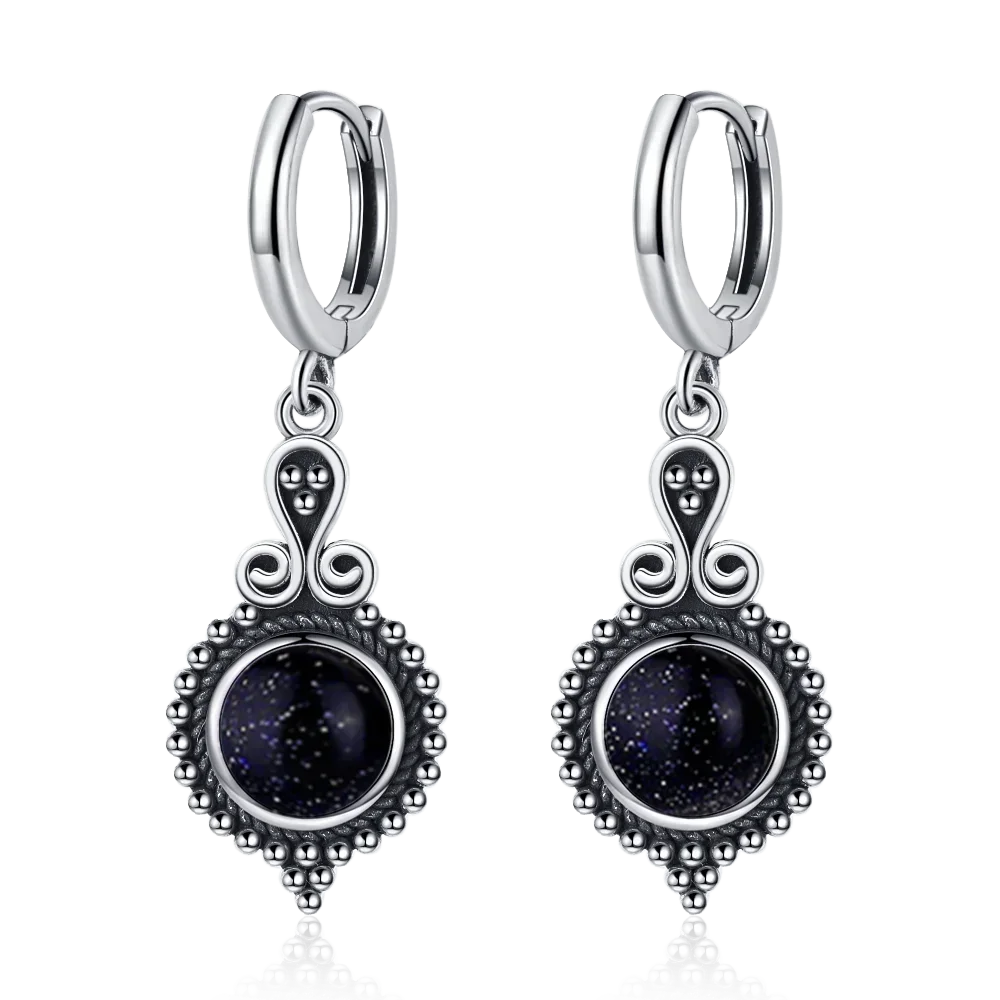 925 Sterling Silver Natural Kyanite Drop Earrings for Women Wedding Gifts Jewelry Vintage Hoop Earrings