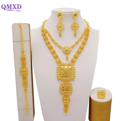 Dubai Gold Color Jewelry Sets African Indian wedding Bridal Wife gifts Necklace Bracelet Earrings ring Jewelery for Women 2022