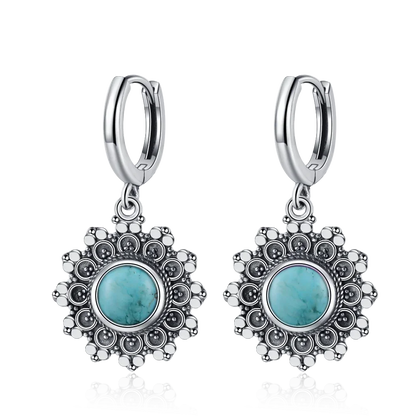 S925 Silver Snowflake Natural Kyanite Earrings for Women Round 6MM Blue Stone Vintage Jewelry Party Anniversary Gifts