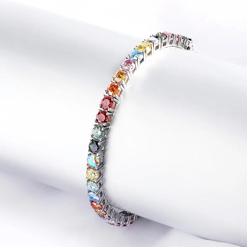 Smyoue 3-6.5mm Colorful GRA Certified Moissanite Tennis Bracelets for Women Full Diamond  925 Sterling Silver Plated 18k Gold