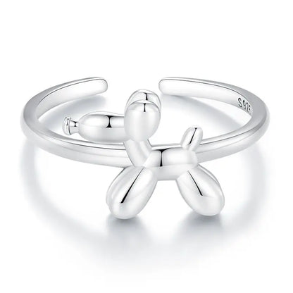 Bamoer Genuine 925 Sterling Silver Cute Cat And Dog Adjustable Ring For Women S925 Open Animal Ring Fine Jewelry Accessories