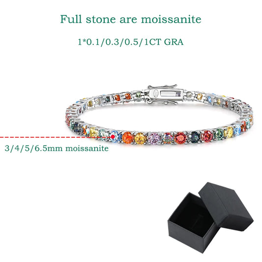 Smyoue 3-6.5mm Colorful GRA Certified Moissanite Tennis Bracelets for Women Full Diamond  925 Sterling Silver Plated 18k Gold
