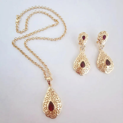 French jewelry water drop crystal necklace earrings Birthday party jewelry Arab banquet luxury gold color wedding jewelry