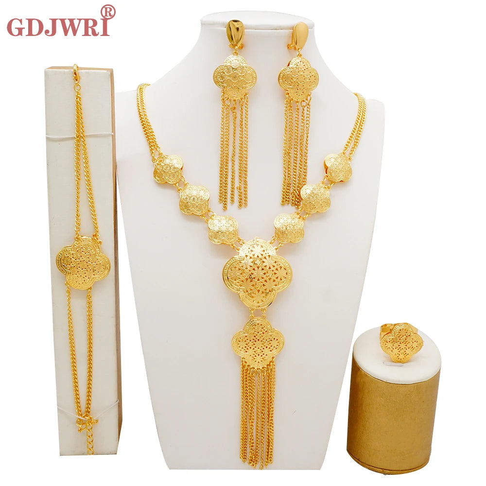 Dubai Jewelry Sets Gold Color Necklace & Earring Set For Women African France Wedding Party Jewelery Ethiopia Bridal Gifts