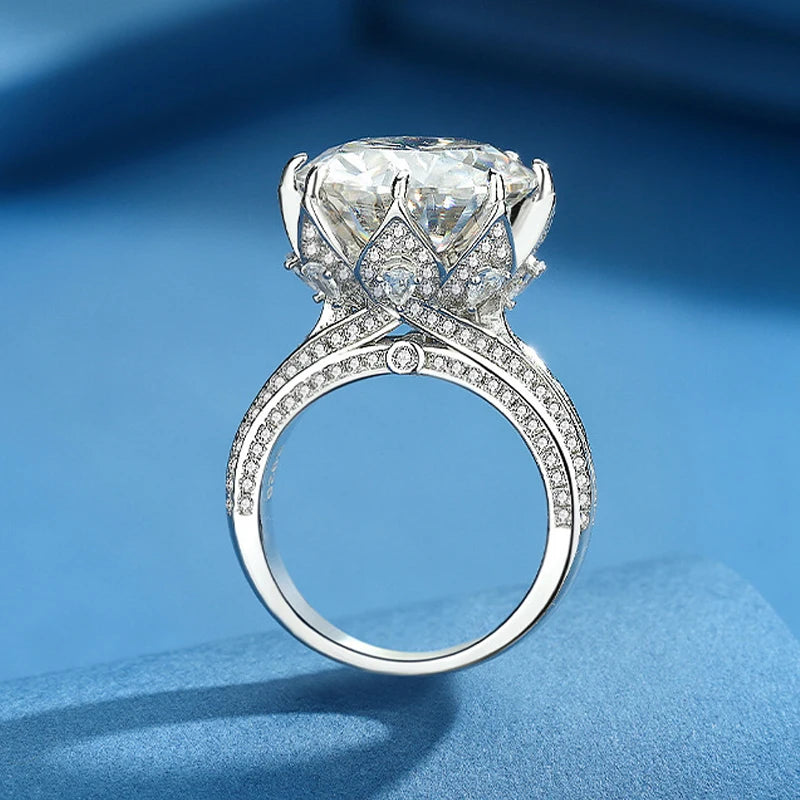 Houtros 10CT D VVSI Luxury Moissanite Ring 925 Sterling Silver Plate18K White Gold Wedding Ultra Flash Gemstone Band Jewelry GRA