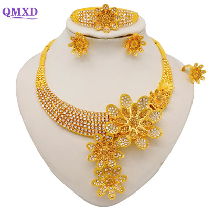 Dubai Gold Color Jewelry Sets African Indian wedding Bridal Wife gifts Necklace Bracelet Earrings ring Jewelery for Women 2022