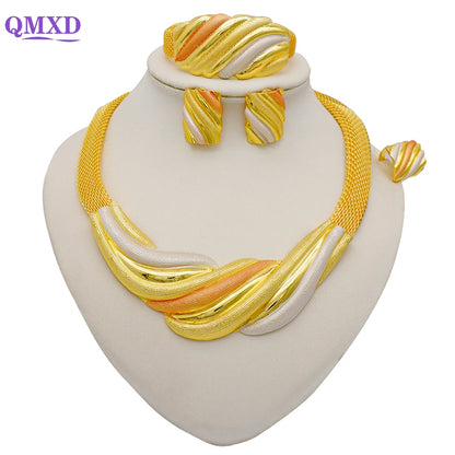 Dubai Gold Color Jewelry Sets African Indian wedding Bridal Wife gifts Necklace Bracelet Earrings ring Jewelery for Women 2022
