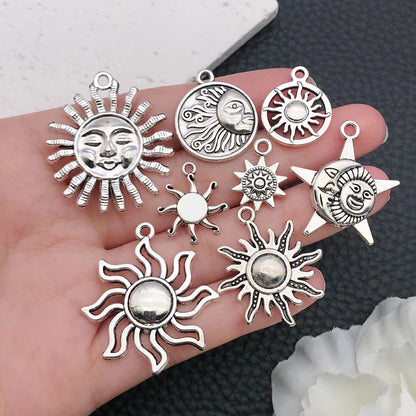 16/20pcs Antique Silver Celestial Series Set (Sun/Stars/Moon) - Perfect for Crafting Necklace, Bracelet & Earring Accessories.