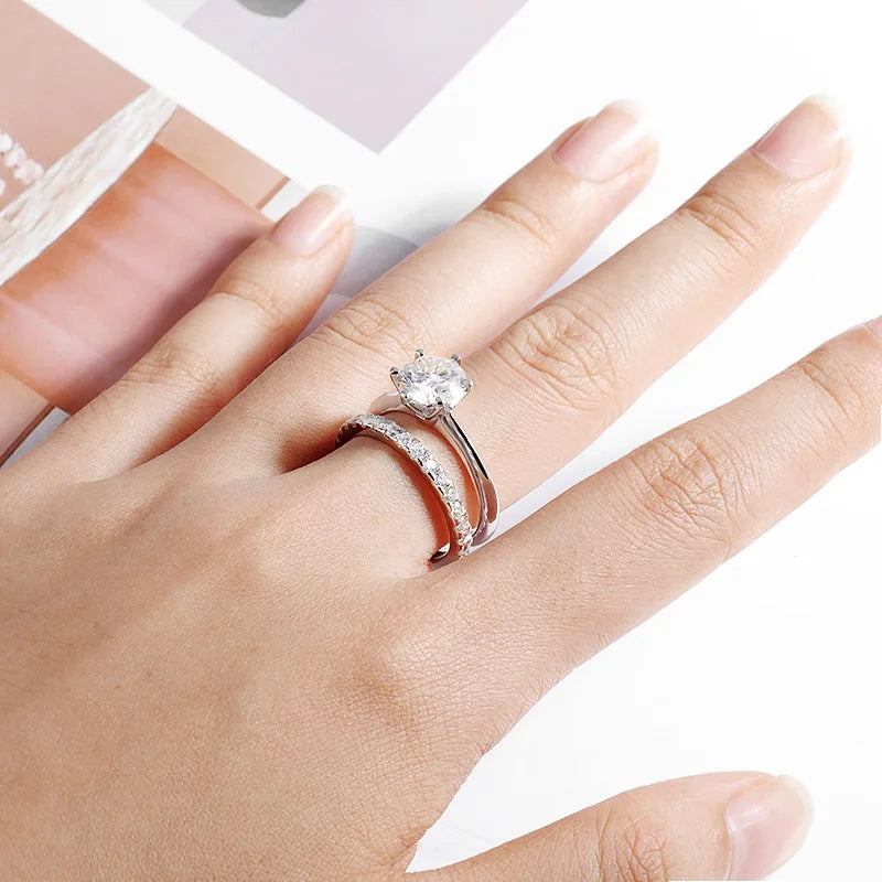 Smyoue 2mm Certified Moissanite Ring for Women Full Diamond Enternity Band S925 Sterling Silver Plated White Gold Jewelry