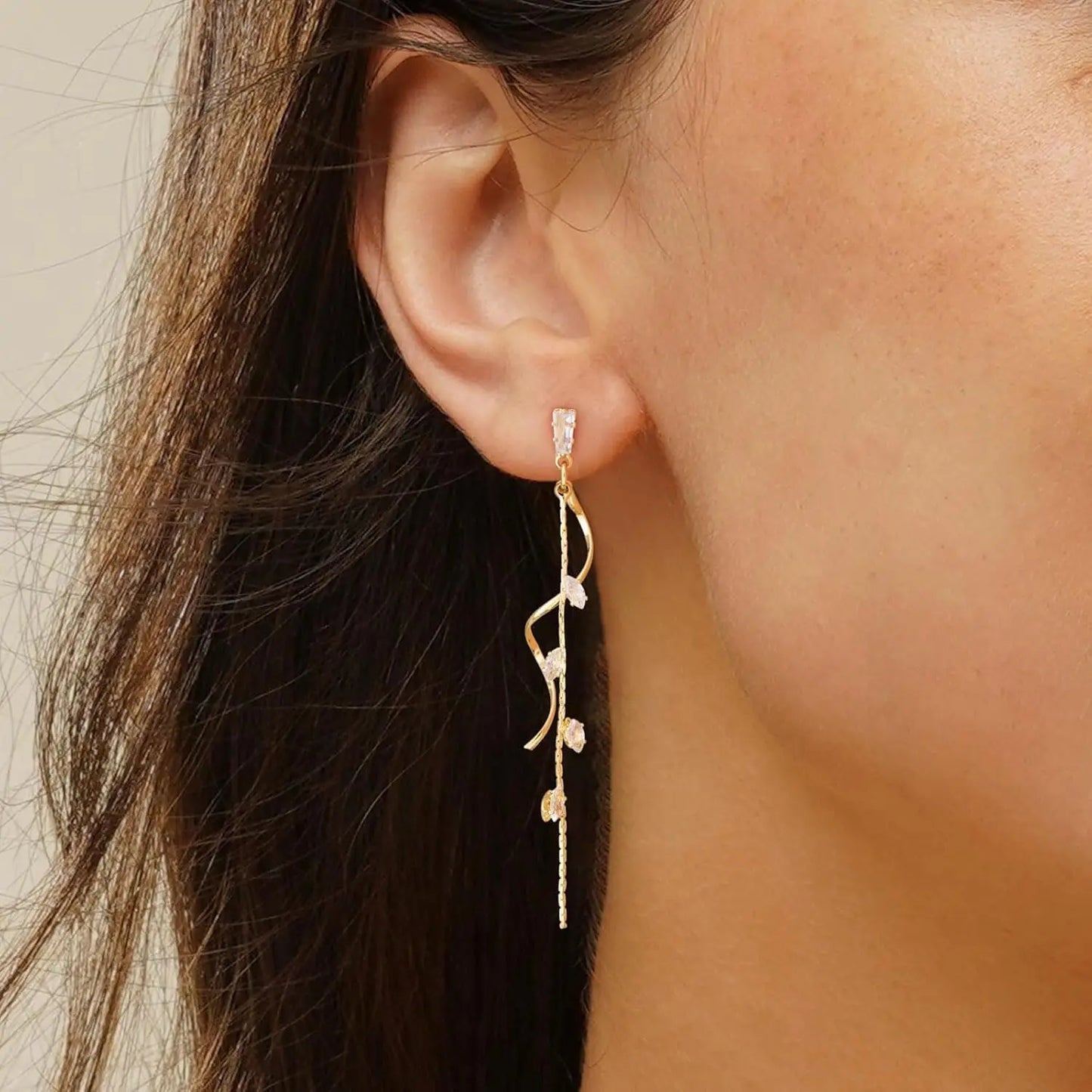 Women's Dangle Earrings 14K Gold Plated Cubic Zirconia Hypoallergenic Lightweight Trendy Fashion Jewelry for Women