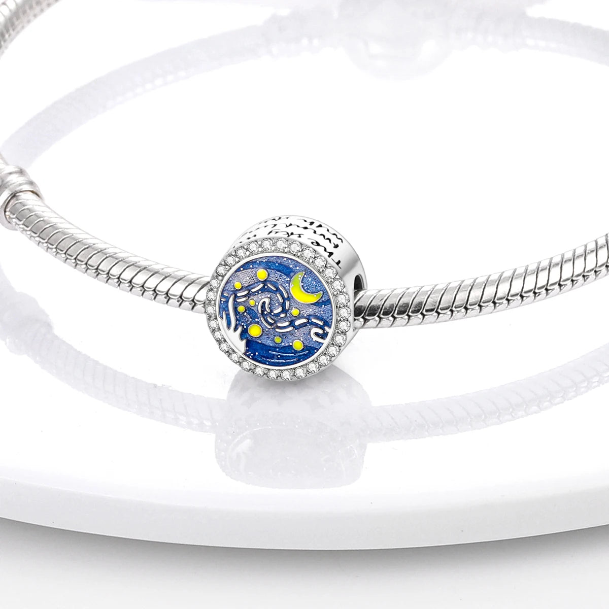 Silver Plated Cat Moon Star Earphone Dangle Charm Bead Pendant Fit Bangle Bracelet for Women Gift DIY Making