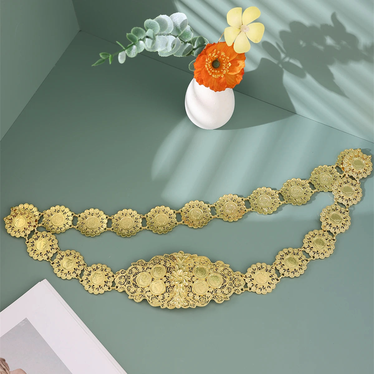 Algeria Bridal Waist Chain Gold Plated hollow Flower Link Chains for Women Luxury Arabic Wedding Jewelry Belts Body Jewelery