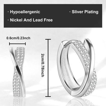 Orecchini Donna Argento 925 Orecchini Cerchio, Oro Placcato 14K/ Oro Bianco Brillantini Orecchini