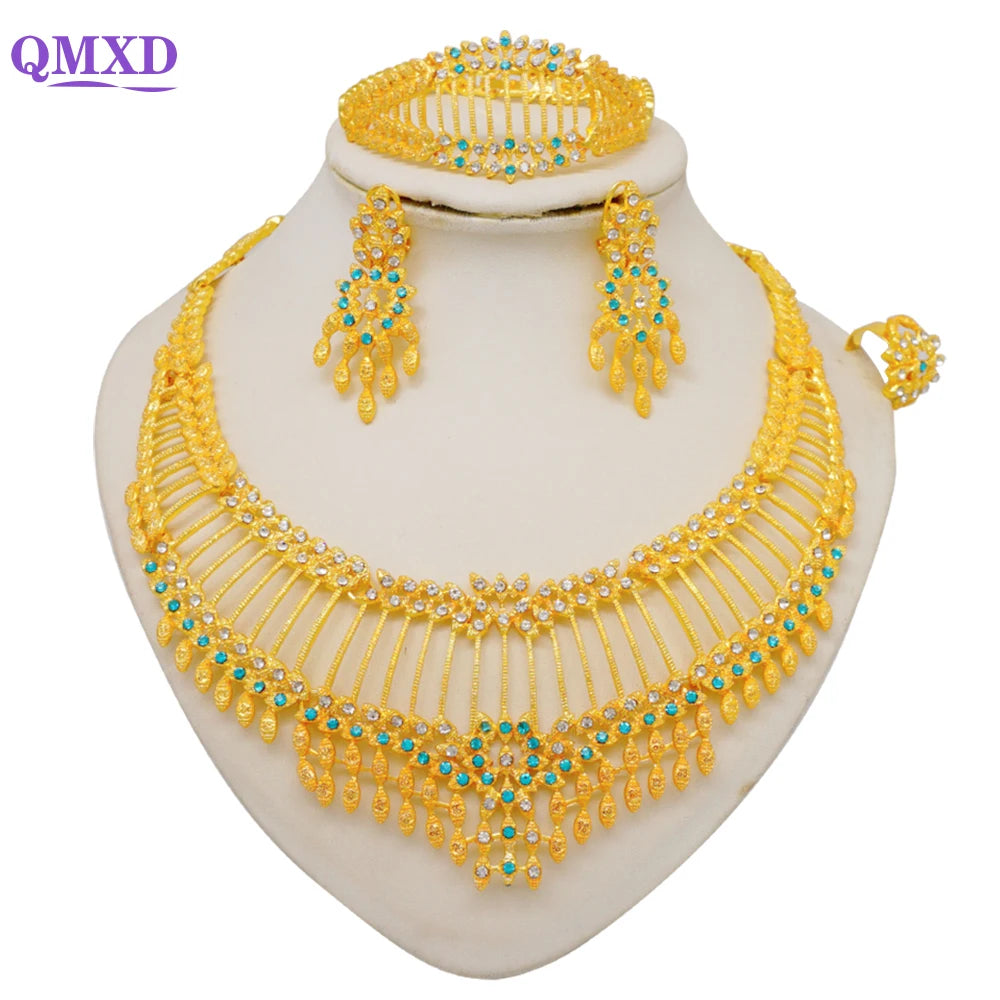 Dubai Gold Color Jewelry Sets African Indian wedding Bridal Wife gifts Necklace Bracelet Earrings ring Jewelery for Women 2022