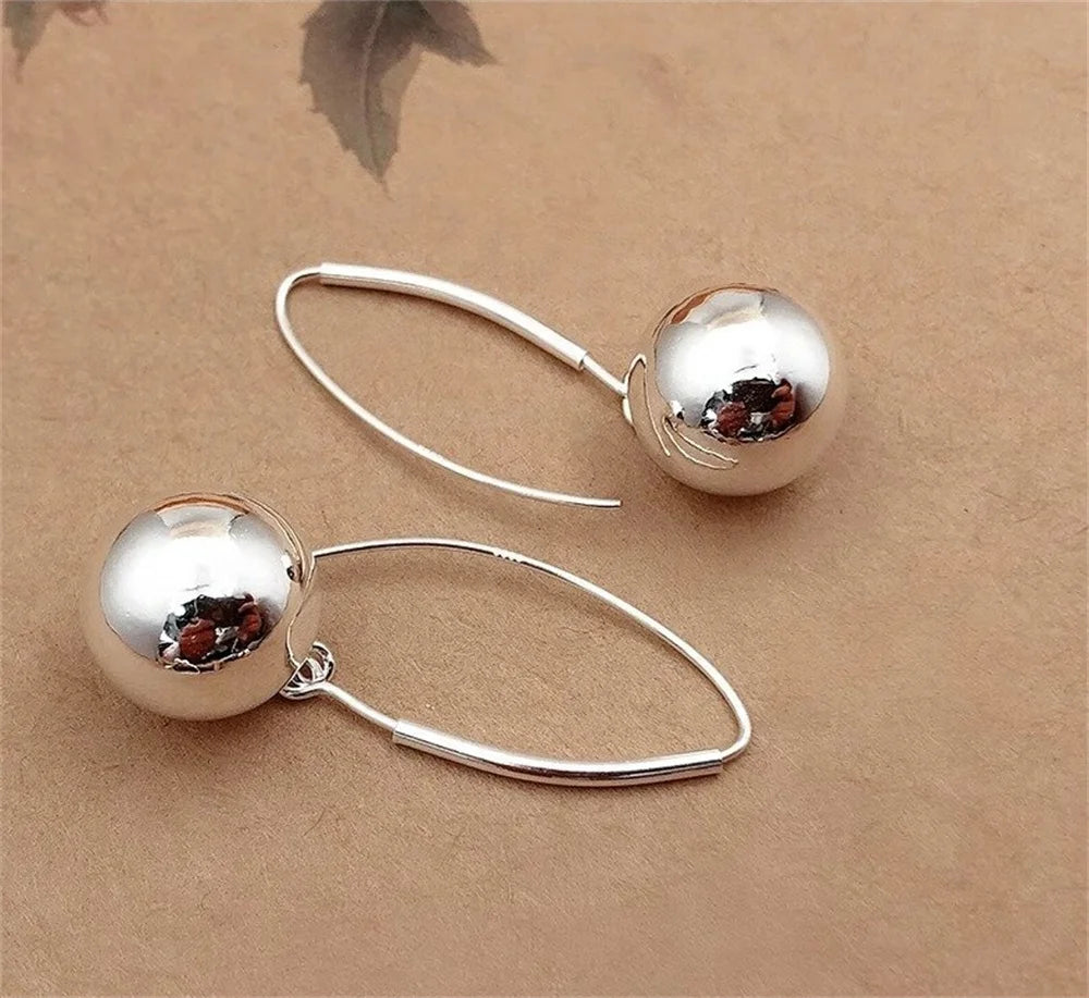 S990 Sterling Silver Drop Earrings for Women Smooth Surface Balls Pure Argentum Ear Drop Classic Fashion Jewelry Wholesale