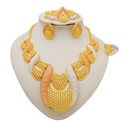 Dubai Gold Color Jewelry Sets African Indian wedding Bridal Wife gifts Necklace Bracelet Earrings ring Jewelery for Women 2022