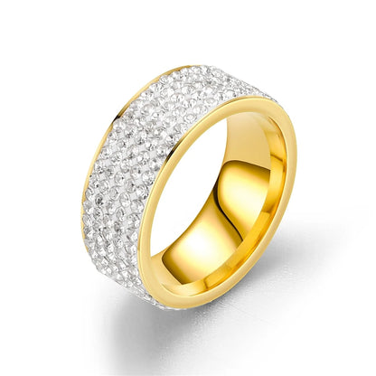 Hip Hop Iced Out Bling Ring 8mm Male Black/Gold/Silver Color Stainless Steel Engagement Wedding Rings for Women Men Jewelry Gift