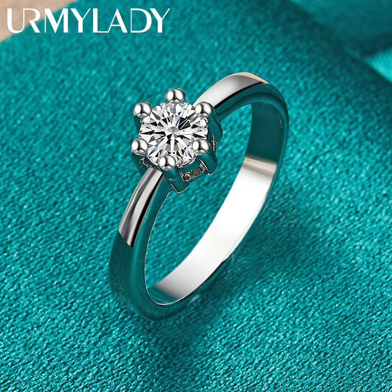 URMYLADY High Quality 925 Sterling Silver Fine Six Claw Crystal Rings For Women Couple Gifts Fashion Party Wedding Jewelry