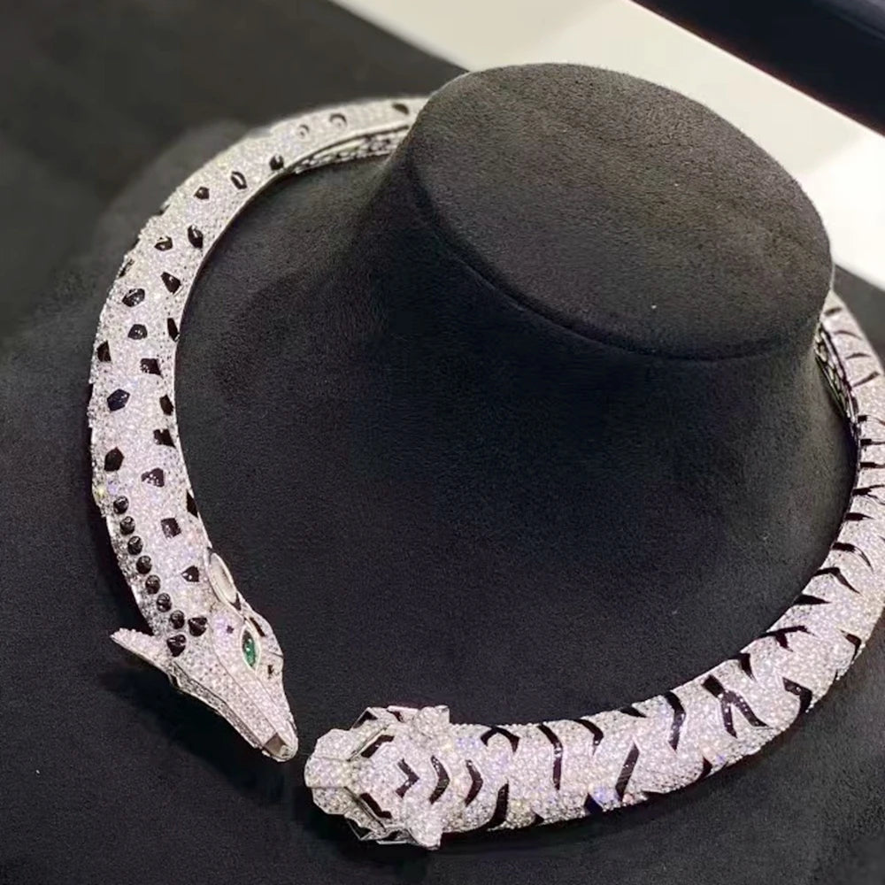 Luxury Sterling Silver Choker Necklace for Women Black Spot Giraffe Panther Silver Necklace Argent 925 Necklaces Leopard Jewelry