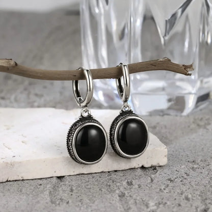 Vintage 925 Sterling Silver Earring Oval Natural Kyanite Stone Moonstone Labradorite Hoop Earrings With Necklace Set For Women