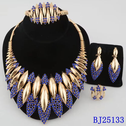 Wedding Jewelry Set Africal  Zircon Bracelet necklace Earring Ring 18K Gold Plated Jewelery set