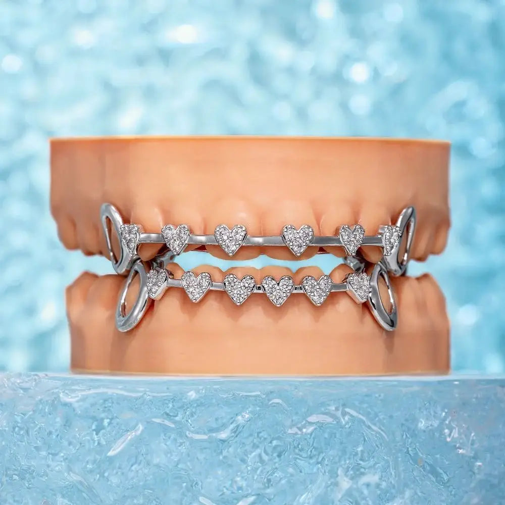 Trendy Hip Hop Dental Grills rhinestone Double Glossy Charm Teeth Grillz Simple Gold/Silver Tooth Caps for Women Men