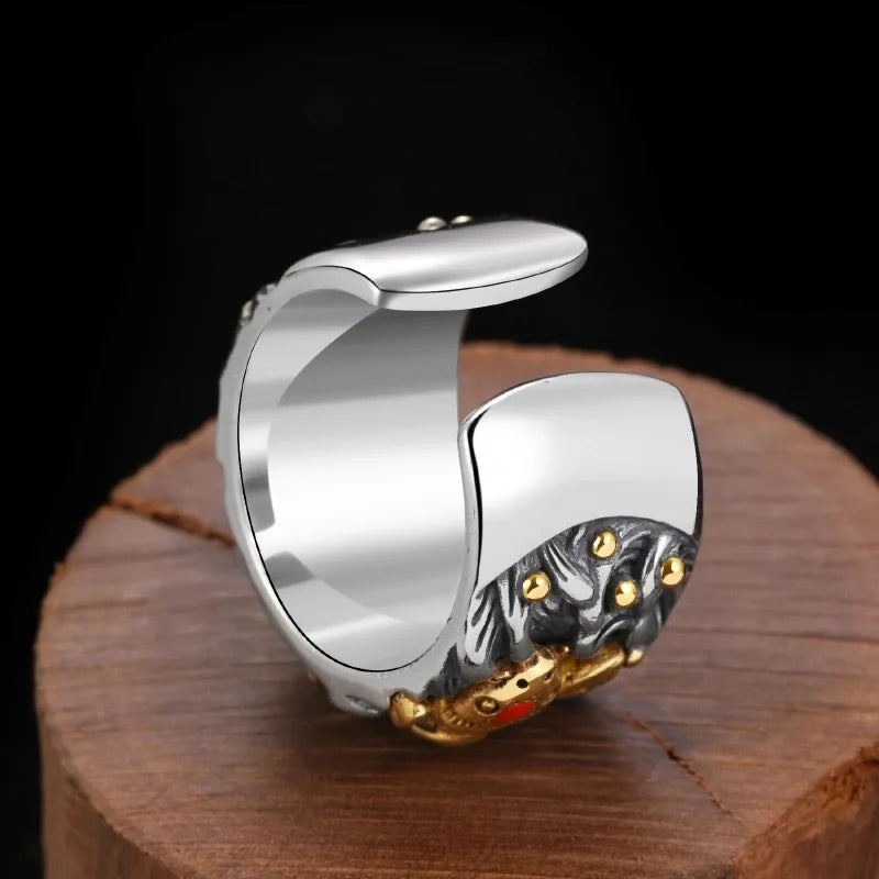 Classic and Domineering cameo mens rings Golden koi fish Retro 925 Thai Silver Trendy rings for women Banquet Jewelry Gift