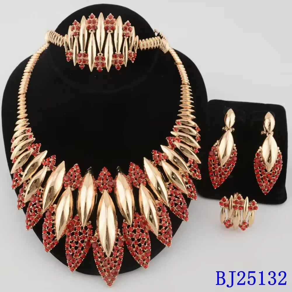 Wedding Jewelry Set Africal  Zircon Bracelet necklace Earring Ring 18K Gold Plated Jewelery set
