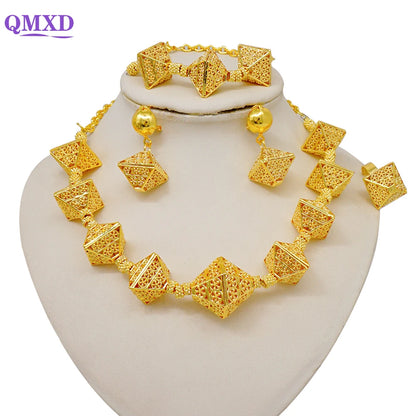Dubai Gold Color Jewelry Sets African Indian wedding Bridal Wife gifts Necklace Bracelet Earrings ring Jewelery for Women 2022