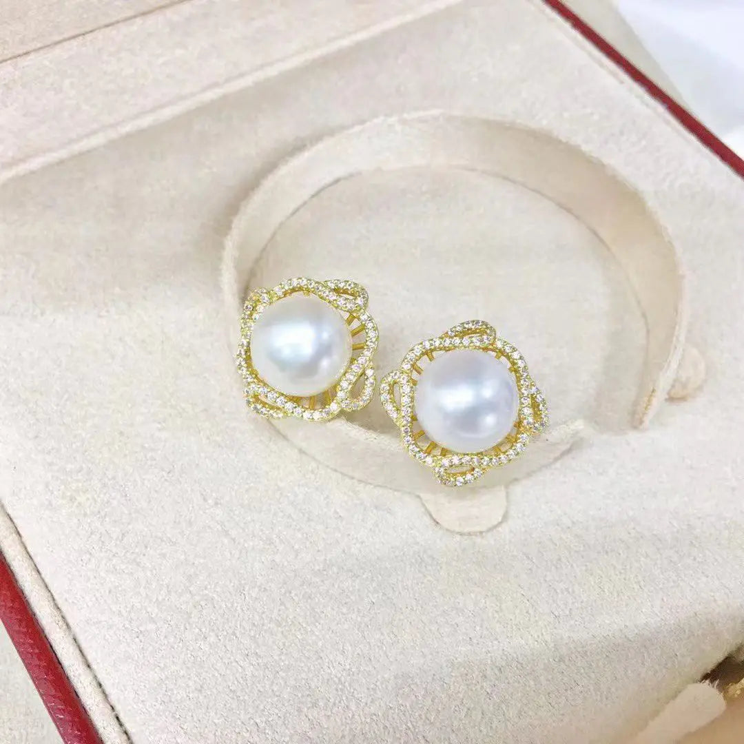 Wholesale S925 Sterling Silver Earrings Mount Findings Settings Base Mounting Parts Accessory for 9-10mm Pearls 5 pairs/lot