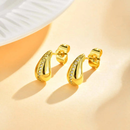 Teardrop Gold Plated Earrings for Women, Zirconia Water Droplet Stud Earring, Birthday Wedding Party Jewelery