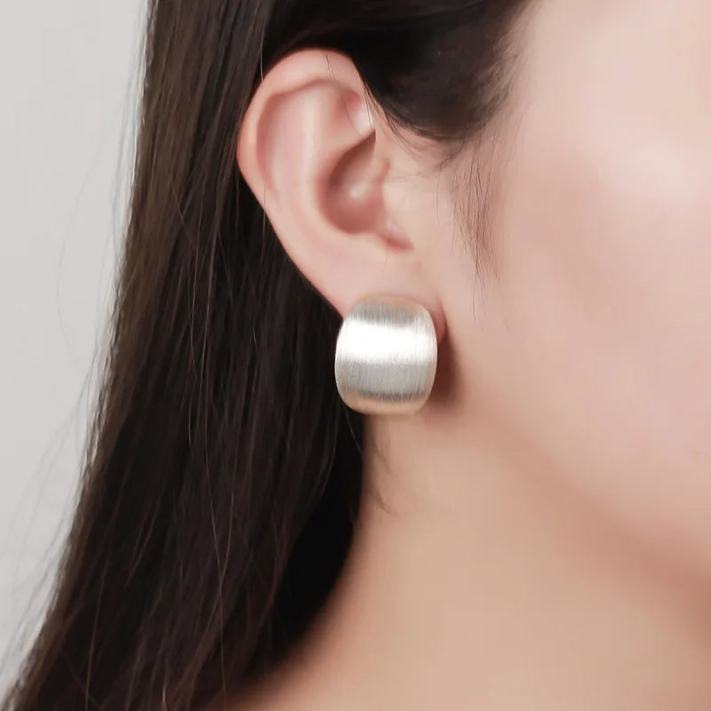 S925 Sterling Silver Stud Earrings for Women New Wire Drawing Surface Geometry Pure Argentum Ear Clip Jewelry Wholesale