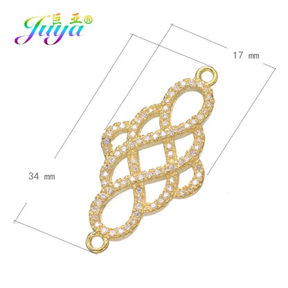 Juya Handmade 18K Gold Plated Cz Paved Decorative Copper Dragon Charms Connectors Accessories For DIY Talisman Jewelry Making