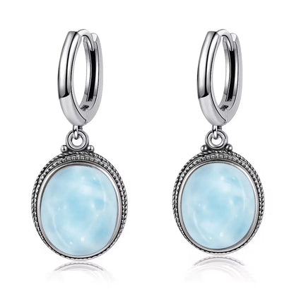 Vintage 925 Sterling Silver Earring Oval Natural Kyanite Stone Moonstone Labradorite Hoop Earrings With Necklace Set For Women