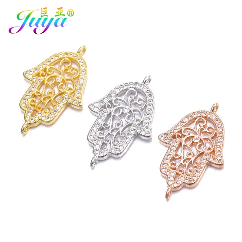 Juya Handmade 18K Gold Plated Cz Paved Decorative Copper Dragon Charms Connectors Accessories For DIY Talisman Jewelry Making
