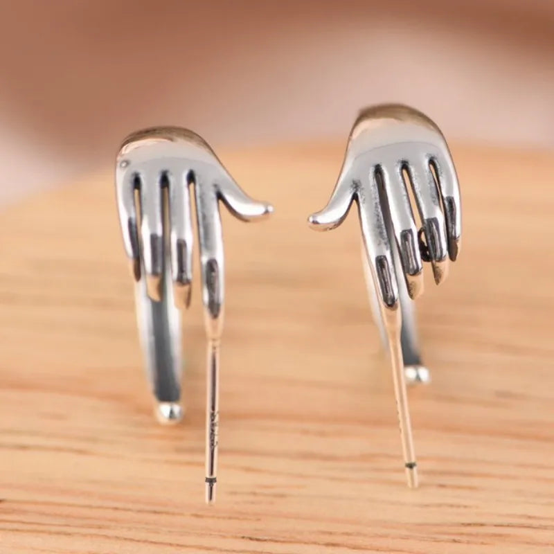 S925 Sterling Silver Studs Earring for Women New Fashion Creative Design Small Hand Pure Argentum Ear Studs Jewelry Wholesale