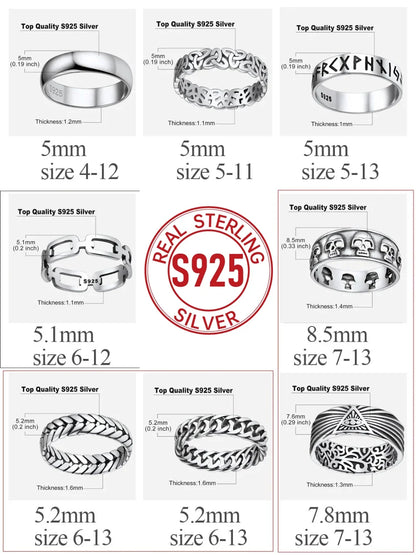 U7 925 Sterling Silver Unisex Rings 5mm-8mm Pattern Band Curb Link Chain Celtic Classic Plain Wedding Anniversary Couple Jewelry