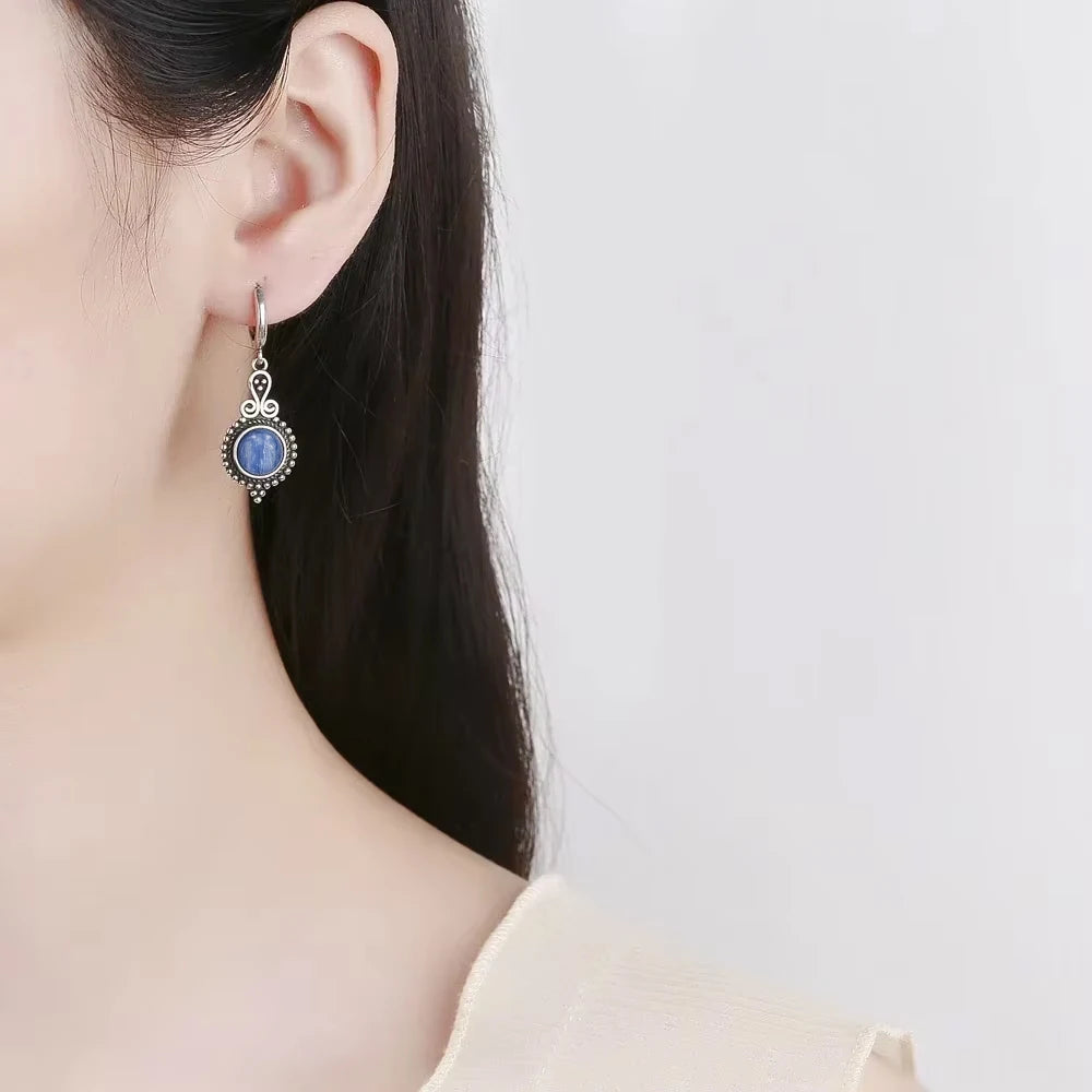 925 Sterling Silver Natural Kyanite Drop Earrings for Women Wedding Gifts Jewelry Vintage Hoop Earrings