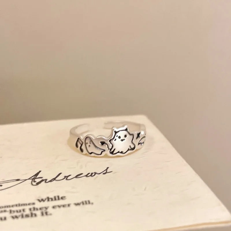 925 Sterling Silver Zircon Dog Ring For Women Animal Matte Irregular Cloud Halloween Creativity Jewelry Gift Dropship