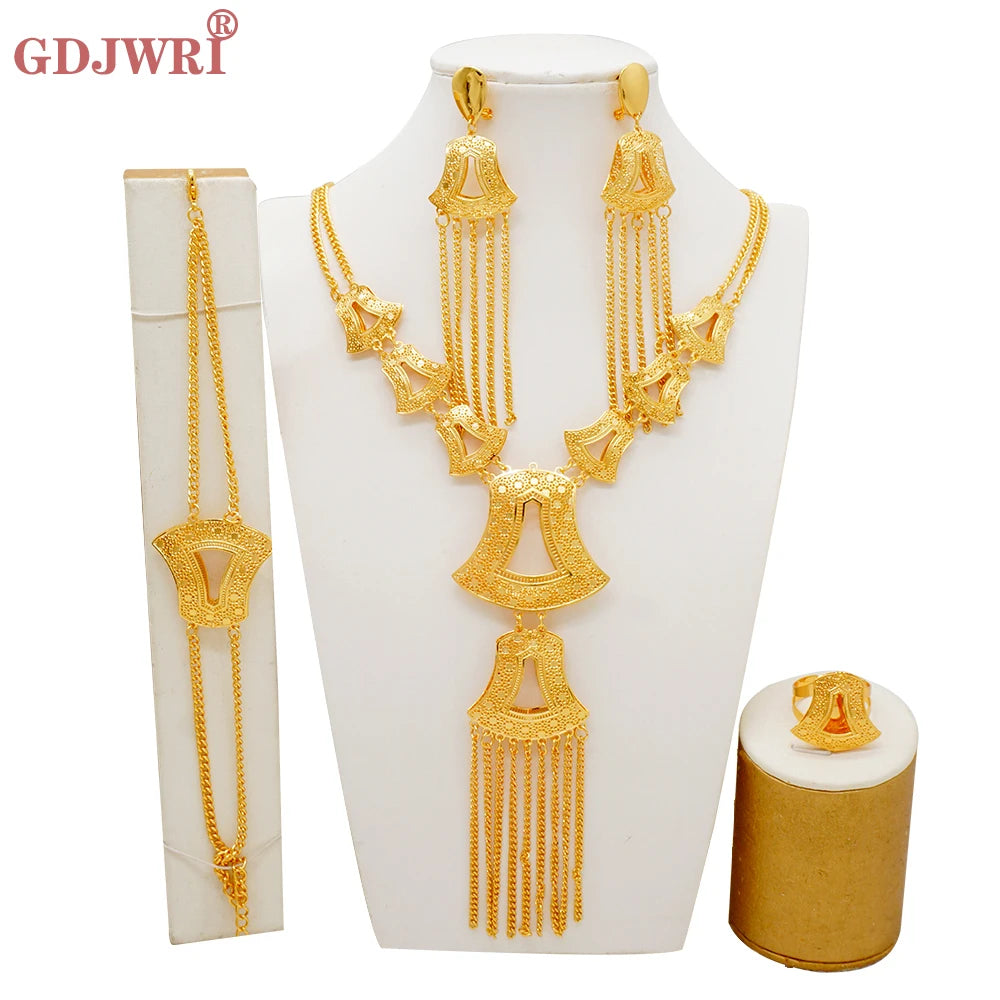 Dubai Jewelry Sets Gold Color Necklace & Earring Set For Women African France Wedding Party Jewelery Ethiopia Bridal Gifts