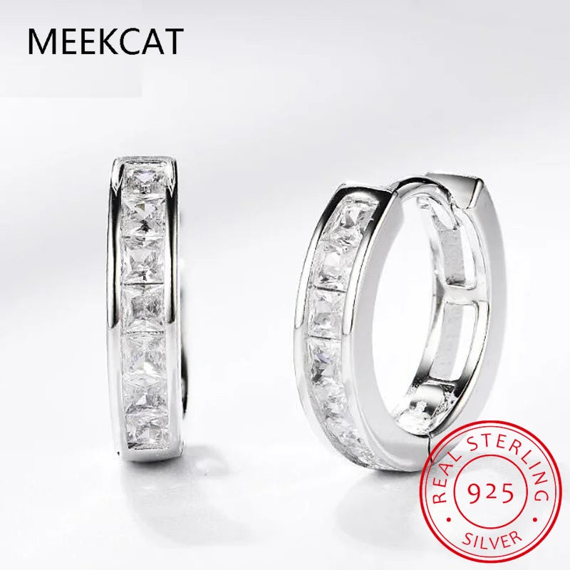 Princess Cut Total 0.8ct Moissanite Hoop Earrings for Women Half Square Lab Diamond Earring S925 Silver Plated White Gold