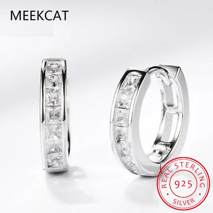 Princess Cut Total 0.8ct Moissanite Hoop Earrings for Women Half Square Lab Diamond Earring S925 Silver Plated White Gold