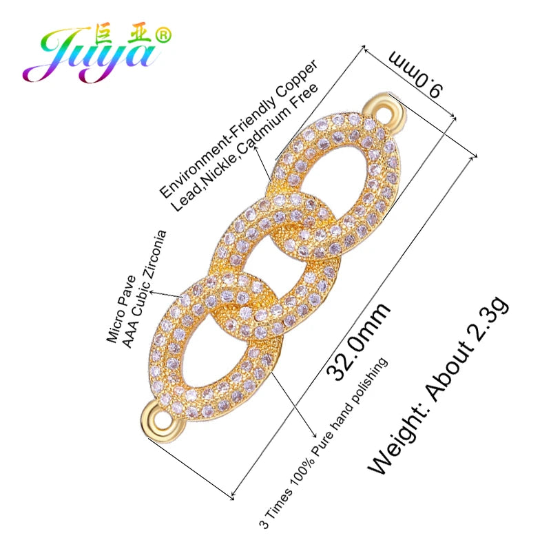 Juya Handmade 18K Gold Plated Cz Paved Decorative Copper Dragon Charms Connectors Accessories For DIY Talisman Jewelry Making