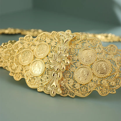 Algeria Bridal Waist Chain Gold Plated hollow Flower Link Chains for Women Luxury Arabic Wedding Jewelry Belts Body Jewelery