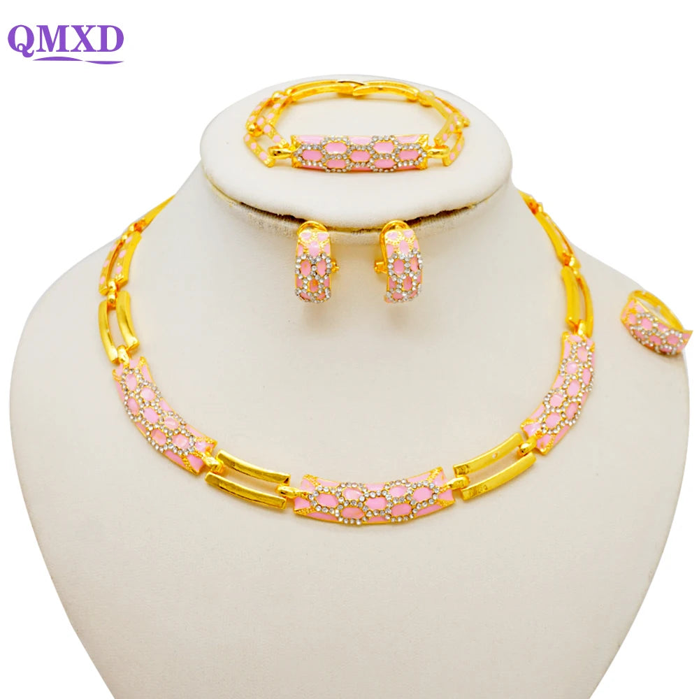 Dubai Gold Color Jewelry Sets African Indian wedding Bridal Wife gifts Necklace Bracelet Earrings ring Jewelery for Women 2022