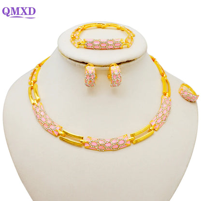 Dubai Gold Color Jewelry Sets African Indian wedding Bridal Wife gifts Necklace Bracelet Earrings ring Jewelery for Women 2022
